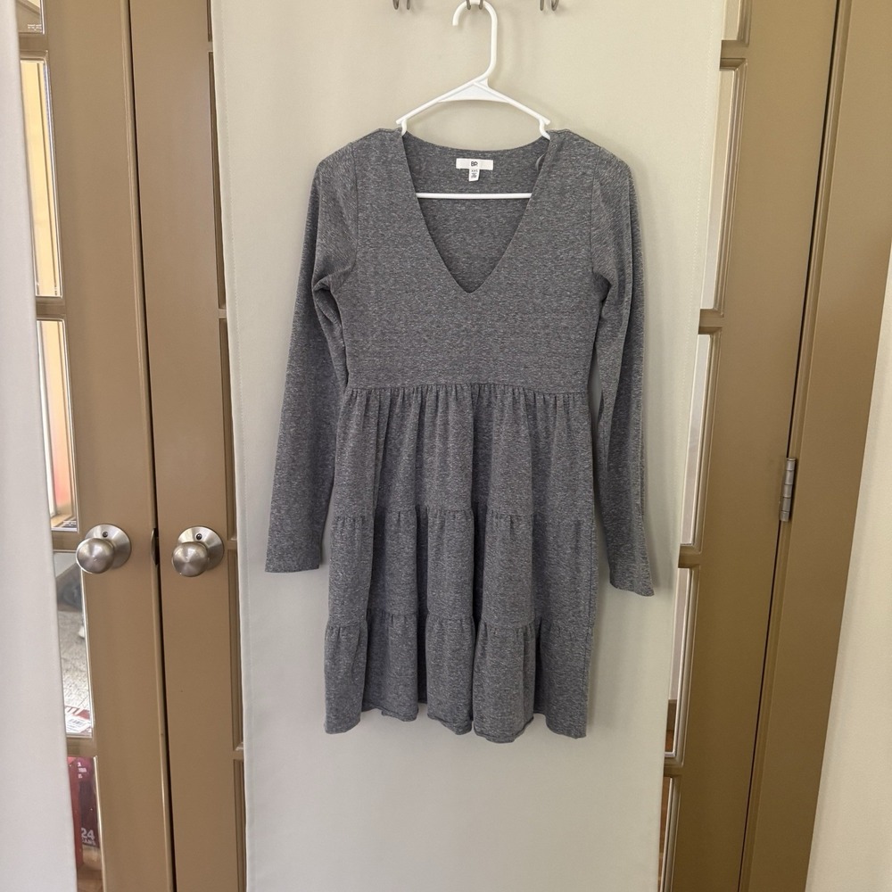 BP Womens XXS Grey Long Sleeve V-Neck Tiered Ruffle Skirt Casual Dress